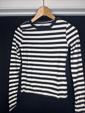 BDG Striped Long Sleeve Tee Black White Fitted Basic XXS NWOT